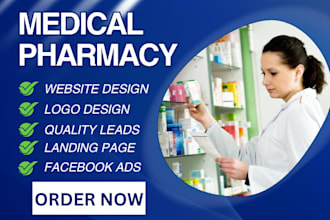 design medical pharmacy website and logo medical health doctor hospital leads