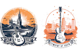 design music, audio, city stamps and guitar logo