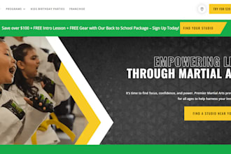 design a professional web for a martial arts school, gym, or taekwondo studio