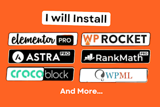 install elementor pro, wp rocket, astra pro, rank math pro, wpml and crocoblock