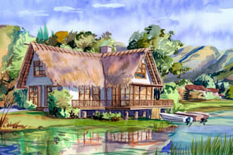 make watercolor of buildings, houses and other places