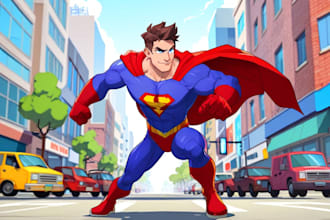 drawing custom superhero character in action illustration