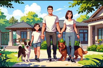 draw family portrait, simpsons vector illustration