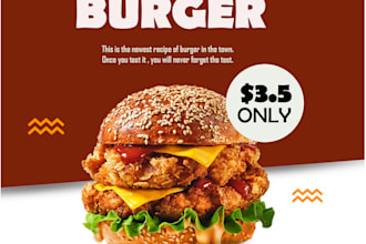 design burger poster, pizza poster, samosa, rice and food menu