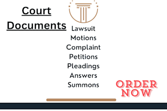 draft court motion, lawsuit, complaint, pleadings, petition, appeal, answer, nda