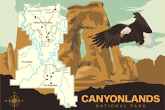 draw outdoor 2d map illustrations for national parks