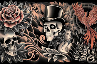 create any design in traditional tattoo or old school style