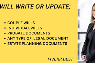 draft and review wills, trusts probate documents, guardianship, codicils prenup