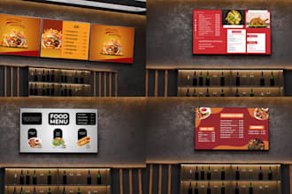 design statics TV screen menu board, digital restaurant, animated menu