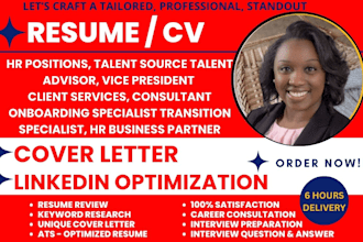 write 12hr resume for hr positions, transition, onboarding specialist, recruiter