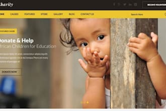 design non profit website, church, donation, charity website on wordpress wix