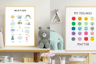 design cute nursery printable wall art for etsy with free mockups