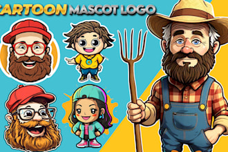 design mascot caricature cartoon character logo, for games, brand, businesses,