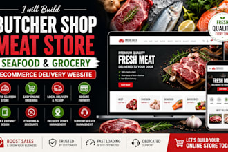 build butcher shop, meat store, seafood and grocery ecommerce delivery website