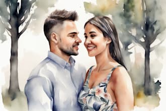 create a couple portrait watercolor painting