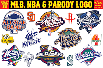 design custom mlb, world series nba, all star and parody logo with your name