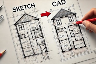 convert PDF, sketch to detailed autocad, cad, blueprint