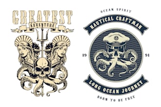 make vintage skull pirates octopus and mascot logo