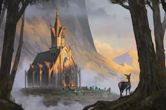 draw realistic environment concept art, fantasy worlds