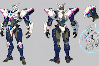 draw mecha robot armor character concept for you