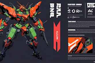draw detail mecha robot character concept for you