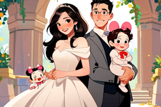 draw your beautiful disney style portrait ,family, wedding