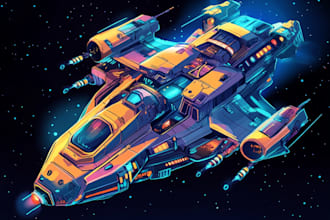 illustrate futuristic sci fi spaceship concept art