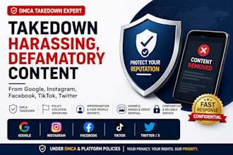 takedown and remove harassing, defamatory posts from facebook, instagram, tiktok