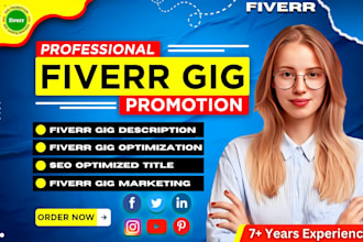 write, optimized fiverr gig description, gig image SEO, and profile promotion