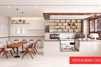 do cafe bar café restaurant interior design 8k rendering with VR
