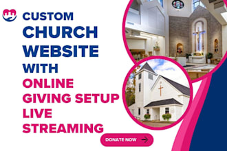 develop custom church website with givewp plugin live streaming
