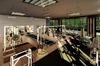 interior design 3d rendering cafe, gym, bar and restaurant