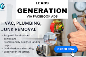 hvac, junk removal, plumbing leads via facebook ads landing page website design