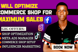 setup and optimize your tiktok shop, facebook shop, ig shop for maximum sales