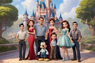 design a professional disney family portrait