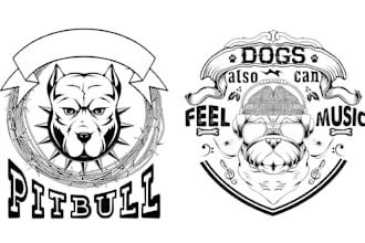design hand drawn, dog training, bulldog and pitbull logo