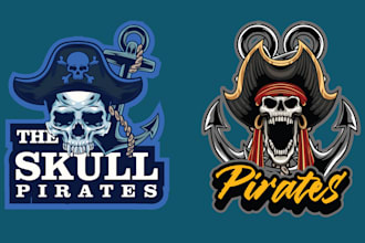make mascot skull pirates logo with illustration style