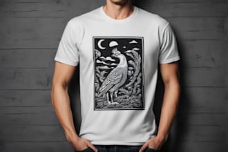 create fantastic linocut tshirt design for your brand