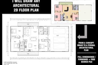 draw any architectural 2d floor plan with autocad