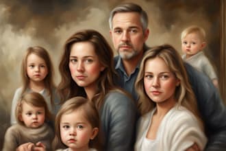 paint realistic digital oil paint family portrait