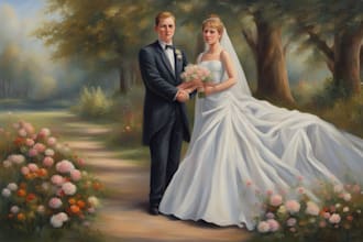 draw lovely couple and wedding portrait oil painting