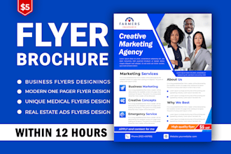 business flyer, marketing one pager, leaflet, poster, corporate graphic design