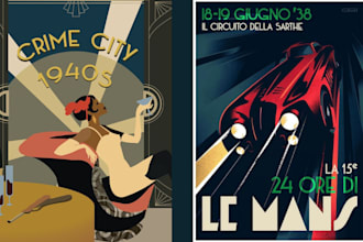 create modern travel poster art deco, retro, vintage poster illustration