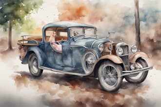 create realistic watercolor portrait style car, bike vehicle