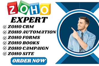 setup zoho CRM, zoho site, zoho forms, zoho automation, zoho books