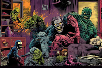 create a vintage horror comics artwork illustration