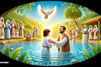 illustrate write realistic christian story bible theme illustration for children