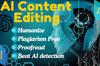 proofread, ai, plagiarism free and humanize content in hours
