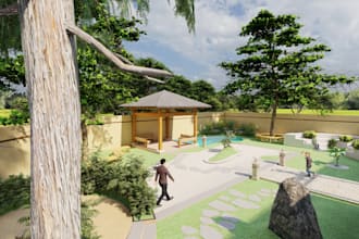 landscape, hardscape, design backyard  with 3d renders