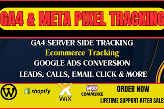 fix or setup meta pixel, ga4 server side tracking, ga4 ecommerce tracking by GTM
